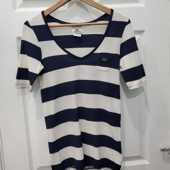 Lacoste Striped V Neck Shirt Sz XS - Picture 2 of 6